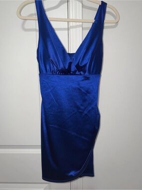 Royal Blue Satin V-Neck Bodycon Dress